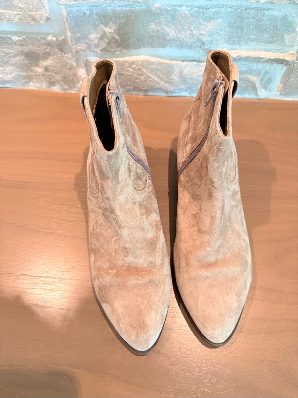 Vaneli Tan Suede Ankle Booties